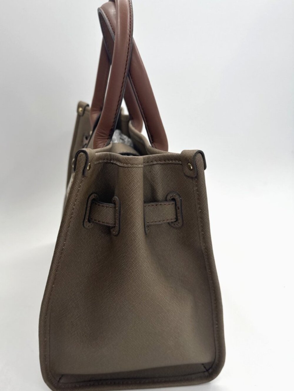 Tommy Hilfiger Shopper Tote Shoulder Bag Olive Green Tan Canvas Purse Strap NEW - Picture 8 of 15
